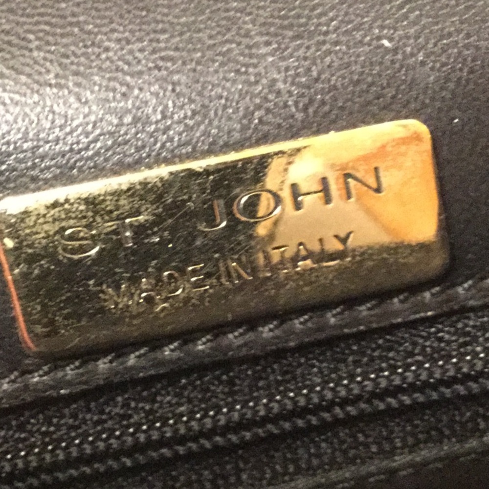 St. John Chain Link Handbag Clutch Black Leather - Picture 7 of 8